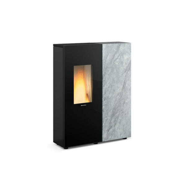 Extraflacher, wasserdichter, belüfteter Pelletofen mit Kanalanschluss aus Stein – EXTRAFLAME Sharon Plus CX Pierre 11 kW